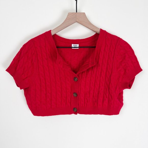 Aritzia Sunday Best Effie Cardigan Sweater Cable Knit Wool Alpaca Cropped Preppy - Picture 5 of 11